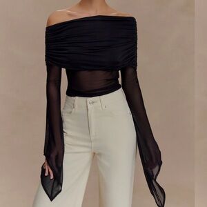 NWT. MESHKI Dahlia One Shoulder Top - Black